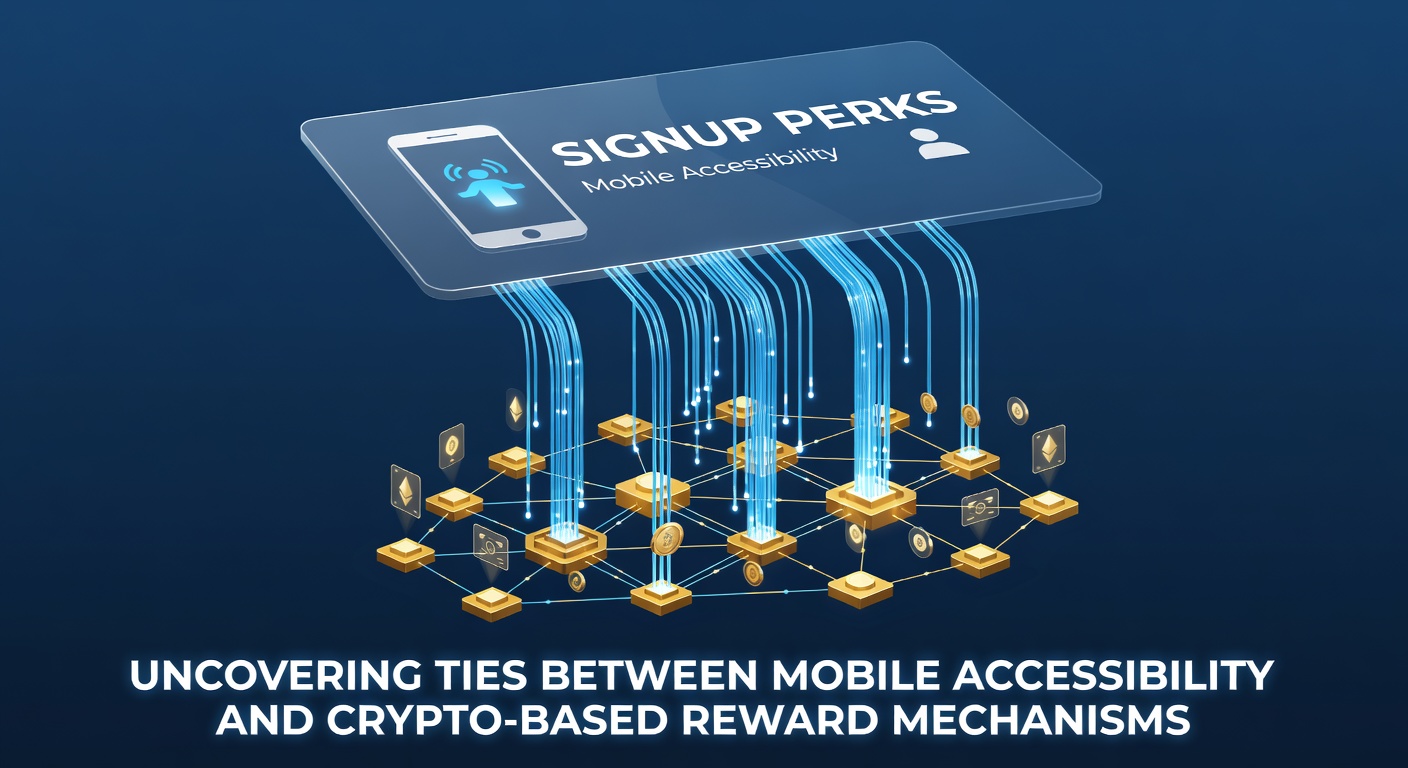 Mobile device displaying signup interface with crypto reward icons and accessibility settings