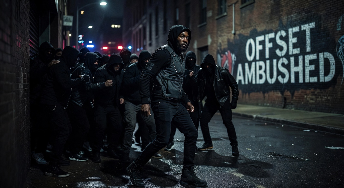 Close-up of police tape cordoning off a casino parking lot at night, with emergency lights flashing and investigators examining evidence near marked vehicles