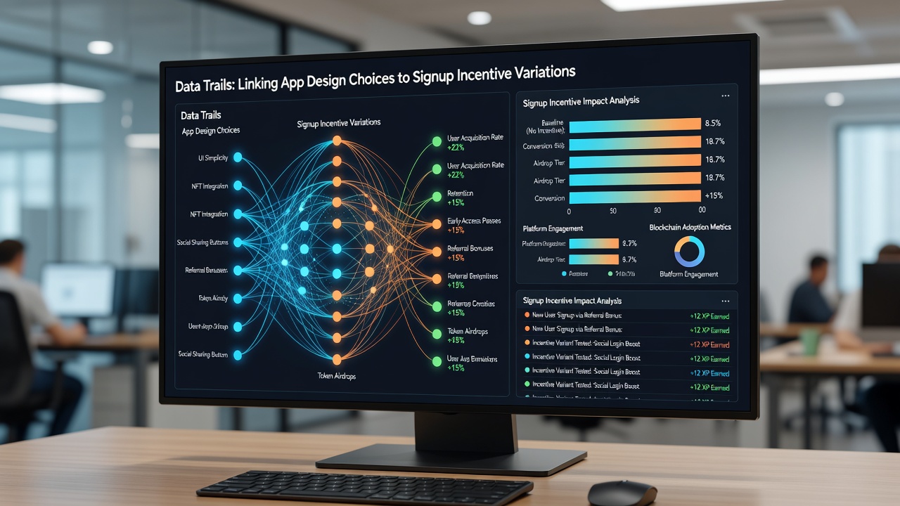 Dashboard displaying analytics on signup incentives and user data patterns across blockchain gaming platforms