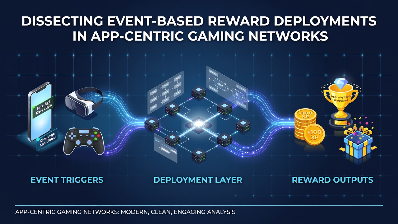 Diagram showing event triggers and reward flows in mobile gaming app networks
