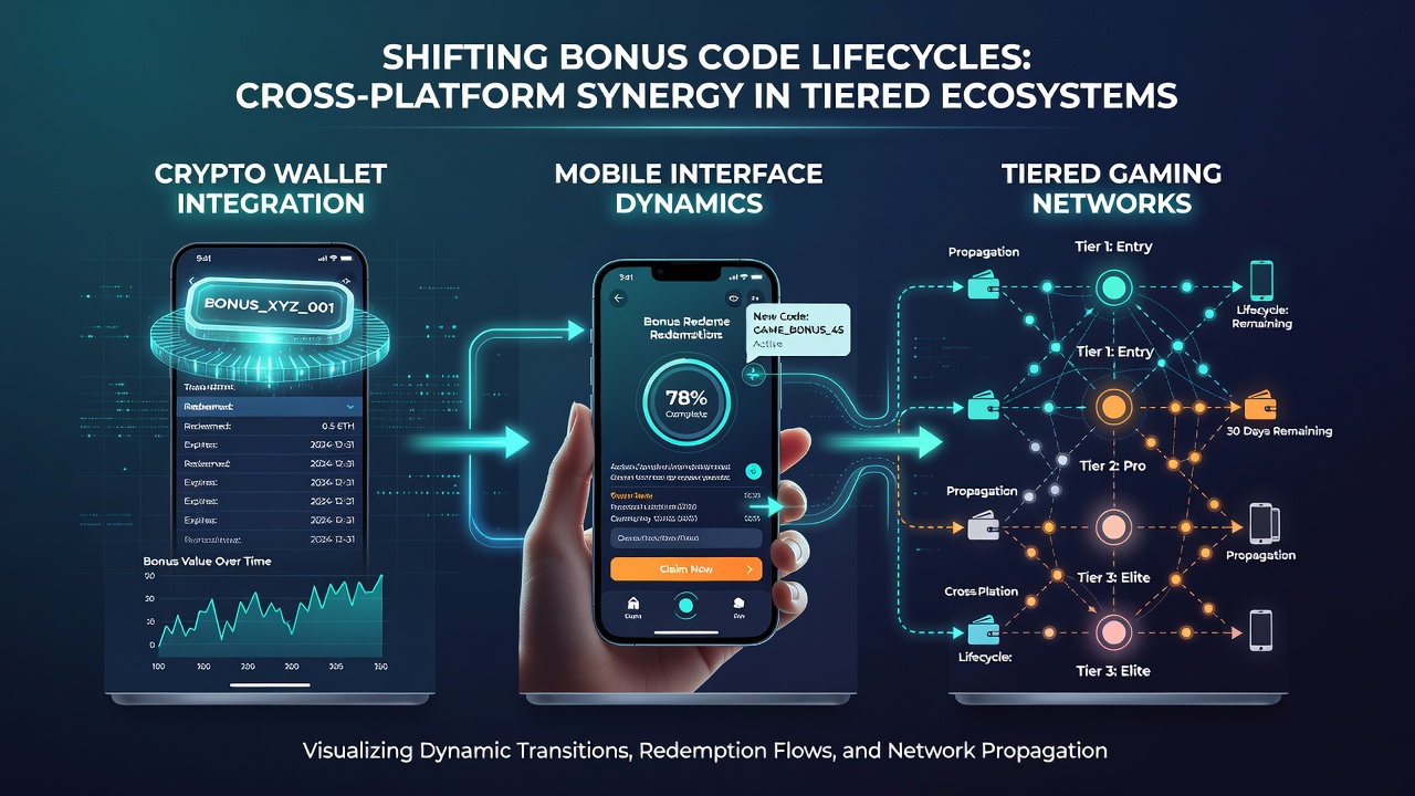 Mobile app screen showing tier progression and active bonus code status within a crypto gaming network